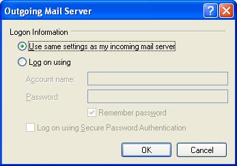 Outgoing Mail Server Screen Shot